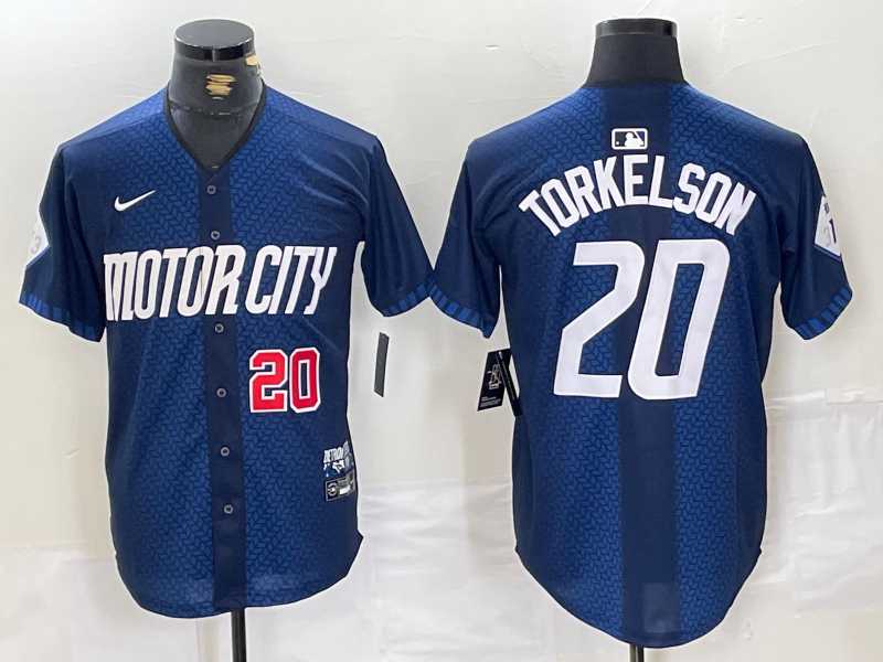 Mens Detroit Tigers #20 Spencer Torkelson Number 2024 Navy City Connect Cool Base Limited Stitched Jersey